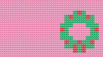 Knitting Green Wreath Background Pattern border on Pink Background, Knitting  Ethnic Pattern Border Merry Christmas and happy winter days vector poste