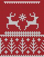 Happy New Year Knitting Merry Christmas tree reindeer on Red background Digital vector Design For Print sweater decor Border