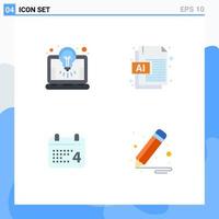 4 Universal Flat Icons Set for Web and Mobile Applications bulb date solution file brush Editable Vector Design Elements
