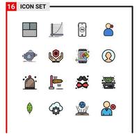 Flat Color Filled Line Pack of 16 Universal Symbols of motor industry online engine working Editable Creative Vector Design Elements