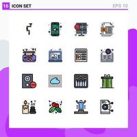 16 Universal Flat Color Filled Lines Set for Web and Mobile Applications affection document volume ai service Editable Creative Vector Design Elements