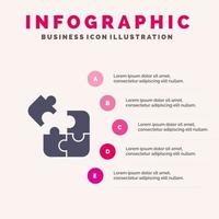 negocio juego lógica rompecabezas cuadrado sólido icono infografía 5 pasos presentación fondo vector