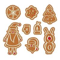 Set of cute gingerbread cookies for christmas. Isolated on white background. vector