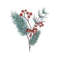 Christmas decorations watercolor style. Holly berry, fir, branch, pine cone, spruce, isolated on white background. vector