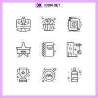 9 Icons in Line Style Outline Symbols on White Background Creative Vector Signs for Web mobile and Print Creative Black Icon vector background