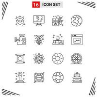 16 Icons Line Style Grid Based Creative Outline Symbols for Website Design Simple Line Icon Signs Isolated on White Background 16 Icon Set Creative Black Icon vector background