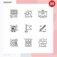 9 Thematic Vector Outlines and Editable Symbols of flag shopping delete groceries cart Editable Vector Design Elements