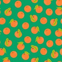 Vector seamless pattern with tangerines. Exotic citrus fruits. Abstract background with New Year symbols. Digital paper. Orange-green palette.