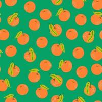 Vector seamless pattern with tangerines. Exotic citrus fruits. Abstract background with New Year symbols. Digital paper. Orange-green palette.