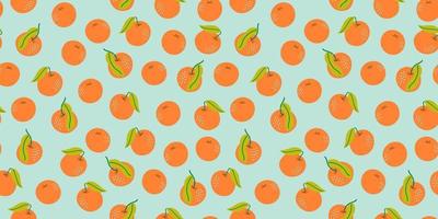 Vector seamless pattern with tangerines. Exotic citrus fruits. Abstract background with New Year symbols. Digital paper. Orange-blue palette.