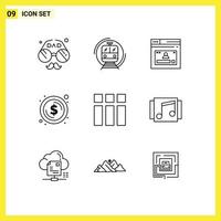 9 Thematic Vector Outlines and Editable Symbols of dollar circle public profile web Editable Vector Design Elements