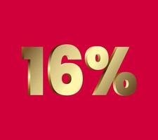 16 percent 3Ds Letter Golden, 3Ds Level Gold color, SIXTEEN 3D Percent on red color background, and can use as transparent gold 3Ds letter for levels, calculated level, vector illustration.