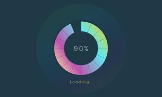 90 percent loading user interface, A Futuristic loading icon, colorful loading tap menu UI, use for Download progress, web design template, interface uploading design. vector