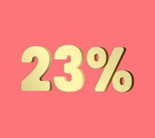 23 percent 3Ds Letter Golden, 3Ds Level Gold color, Twenty Three 3D Percent on red color background, and can use as transparent gold 3Ds letter for levels, calculated level, vector illustration.
