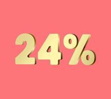 24 percent 3Ds Letter Golden, 3Ds Level Gold color, Twenty FOUR 3D Percent on red color background, and can use as transparent gold 3Ds letter for levels, calculated level, vector illustration.