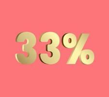 33 percent 3Ds Letter Golden, 3Ds Level Gold color, Thirty-three 3D Percent on red color background, and can use as transparent gold 3Ds letter for levels, calculated level, vector illustration.