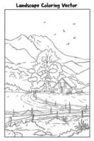 beautiful landscape coloring page vector