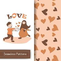 cute heart shape seamless pattern with cute couple illustration vector