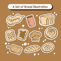 Set of bakery stickers with pastries and bread vector