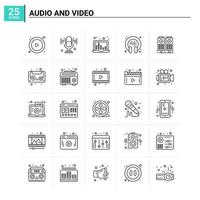 25 conjunto de iconos de audio y vídeo. fondo vectorial vector