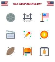 9 iconos creativos de estados unidos, signos de independencia modernos y símbolos del 4 de julio de la religión, video de país de estados unidos, elementos de diseño de vector de día de estados unidos editables estadounidenses