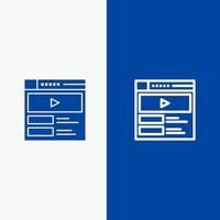 video reproductor de video sitio web línea y glifo icono sólido banner azul línea y glifo icono sólido banner azul vector