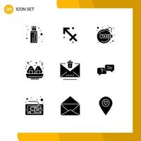 Modern Set of 9 Solid Glyphs and symbols such as chat erase debt email fast Editable Vector Design Elements