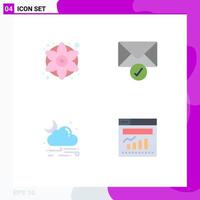 4 iconos planos universales signos símbolos de flores coloridas lluvia gráfico de verificación de flores genéricas elementos de diseño vectorial editables vector