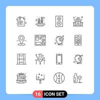 Pictogram Set of 16 Simple Outlines of pin medical devices hospital technology Editable Vector Design Elements