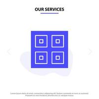 Our Services Arrived Boxes Delivery Logistic Shipping Solid Glyph Icon Web card Template vector