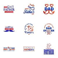 feliz día del padre 9 tipografía azul y roja conjunto emblemas vectoriales letras para tarjetas de felicitación pancartas diseño de camiseta eres el mejor padre elementos de diseño vectorial editables vector