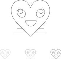 Heart Emojis Smiley Face Smile Bold and thin black line icon set vector