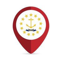 Map pointer with flag Rhode Island state. Vector illustration.