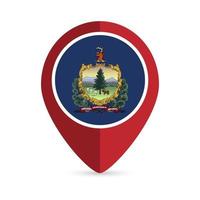 Map pointer with flag Vermont state. Vector illustration.