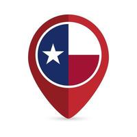 Map pointer with flag Texas state. Vector illustration.