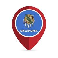 Map pointer with flag Oklahoma state. Vector illustration.