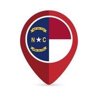 Map pointer with flag North Carolina state. Vector illustration.