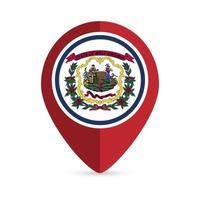 Map pointer with flag West Virginia state. Vector illustration.