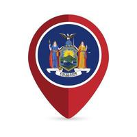 Map pointer with flag New York state. Vector illustration.