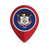 Map pointer with flag Utah state. Vector illustration.