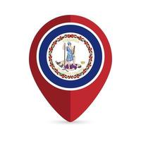 Map pointer with flag Virginia state. Vector illustration.