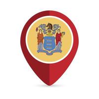 Map pointer with flag New Jersey state. Vector illustration.