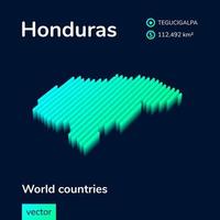 Striped isometric neon vector Honduras 3D map in trend colors. Geography infographic card, poster, banner, template.