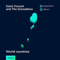 Saint Vincent and Grenadines 3D map. Stylized striped isometric neon map is in green colors vector