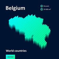 Belgium 3D map. Stylized striped vector isometric Map of Belgium is in neon green and mint colors