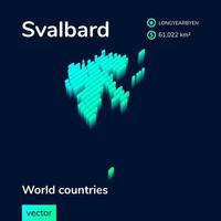 Stylized striped vector neon isometric map of Svalbard with 3d effect. Map of Svalbard