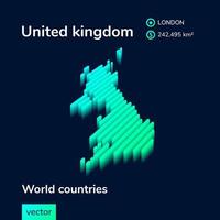 UK 3D map. Stylized isometric neon striped map in green and mint colors on the dark blue background vector