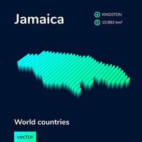 mapa 3d vectorial isométrico estilizado de jamaica en colores turquesa neón menta sobre un fondo azul oscuro. cartel de estudio de geografía, elemento infográfico. vector