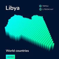 Vector Libya 3D map in turquoise colors on a dark blue background. Stylized map icon of Libya. Infographic element