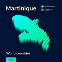 Martinique 3D map. Stylized neon simple digital isometric striped vector Map in green colors